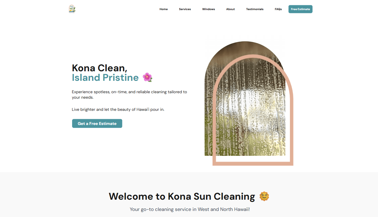 Screenshot of the Kona Sun Cleaning website