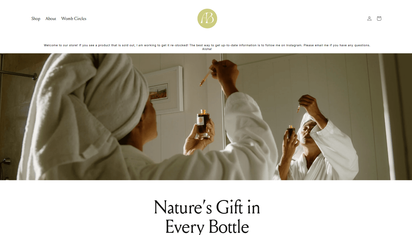 Screenshot of the Ash Botanicals Hawaii website